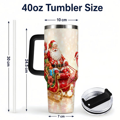 #pl[40oz|Black] Santa Flamingo 40oz Tumbler with Handle, Tropical Christmas