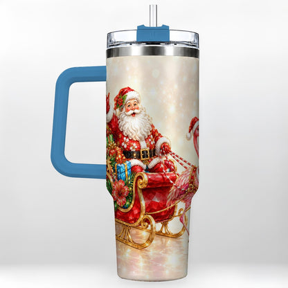 #pl[40oz|Blue] Santa Flamingo 40oz Tumbler with Handle, Tropical Christmas