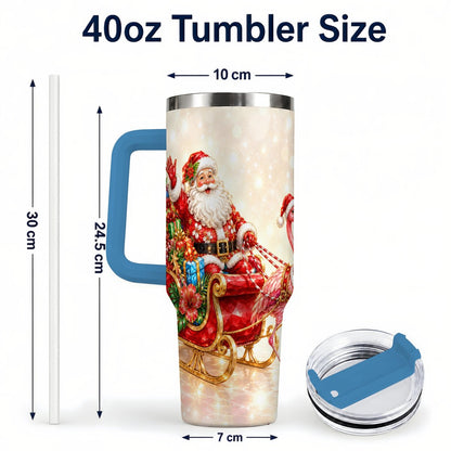 #pl[40oz|Blue] Santa Flamingo 40oz Tumbler with Handle, Tropical Christmas
