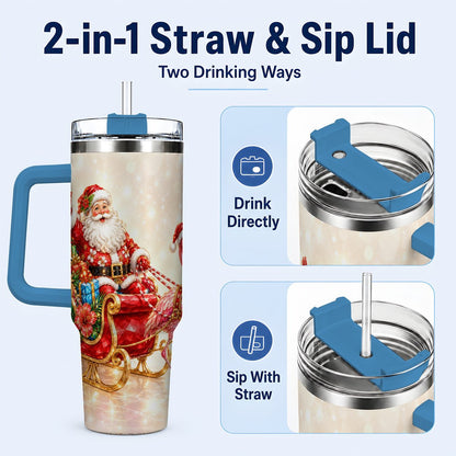 #pl[40oz|Blue] Santa Flamingo 40oz Tumbler with Handle, Tropical Christmas