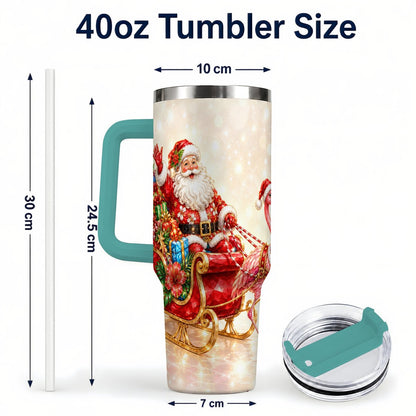 #pl[40oz|Green] Santa Flamingo 40oz Tumbler with Handle, Tropical Christmas