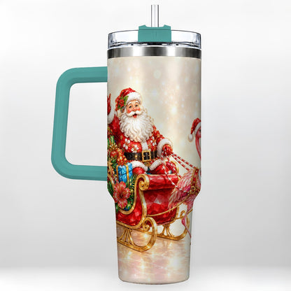 #pl[40oz|Green] Santa Flamingo 40oz Tumbler with Handle, Tropical Christmas