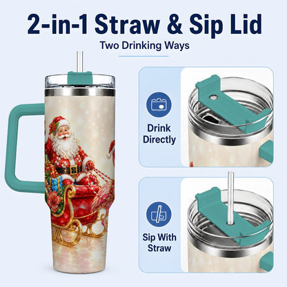 #pl[40oz|Green] Santa Flamingo 40oz Tumbler with Handle, Tropical Christmas