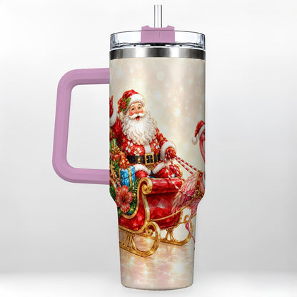 #pl[40oz|Pink] Santa Flamingo 40oz Tumbler with Handle, Tropical Christmas
