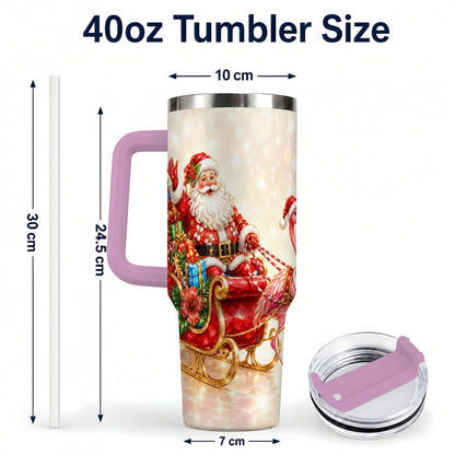 #pl[40oz|Pink] Santa Flamingo 40oz Tumbler with Handle, Tropical Christmas