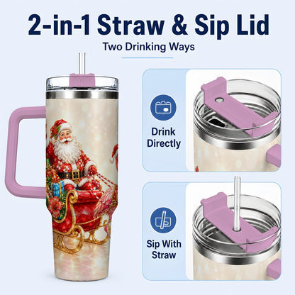 #pl[40oz|Pink] Santa Flamingo 40oz Tumbler with Handle, Tropical Christmas