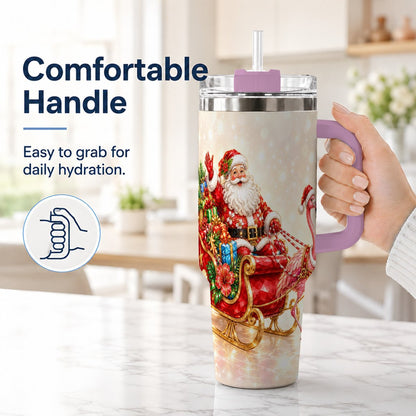 #pl[40oz|Pink] Santa Flamingo 40oz Tumbler with Handle, Tropical Christmas
