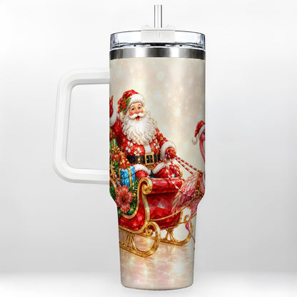 Santa Flamingo 40oz Tumbler with Handle, Tropical Christmas