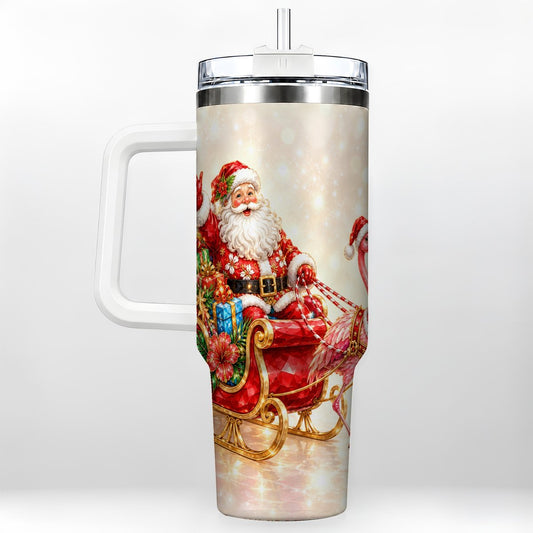Santa Flamingo 40oz Tumbler with Handle, Tropical Christmas