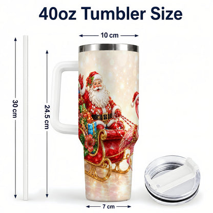 #pl[40oz|White] Santa Flamingo 40oz Tumbler with Handle, Tropical Christmas