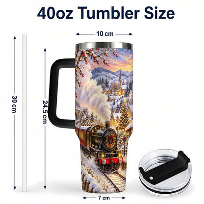 #pl[40oz|Black] Christmas Train 40oz Tumbler with Handle, Snowy Village Art