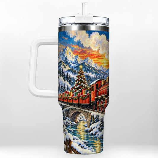 Christmas Railway 40oz Tumbler with Handle, Winter Mountain Art