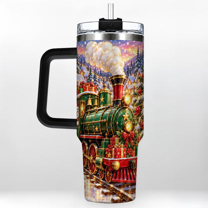 #pl[40oz|Black] Christmas Train 40oz Tumbler with Handle, Snowman Holiday Scene