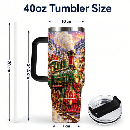 #pl[40oz|Black] Christmas Train 40oz Tumbler with Handle, Snowman Holiday Scene