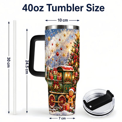 #pl[40oz|Black] Gingerbread Train 40oz Tumbler with Handle, Festive Winter Art