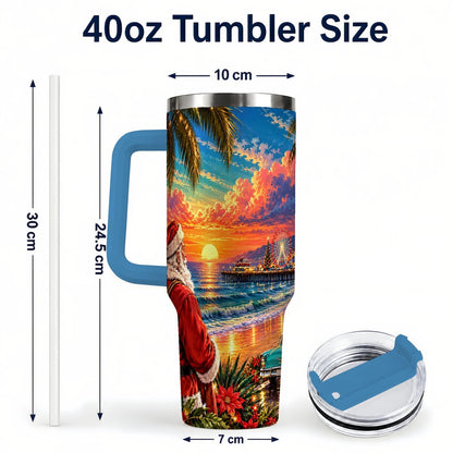 #pl[40oz|Blue] Coastal Santa 40oz Tumbler with Handle, Tropical Christmas Sunset