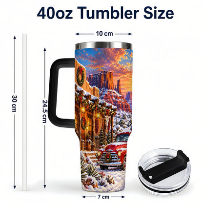 #pl[40oz|Black] Southwest Christmas 40oz Tumbler with Handle, Vintage Pickup Art