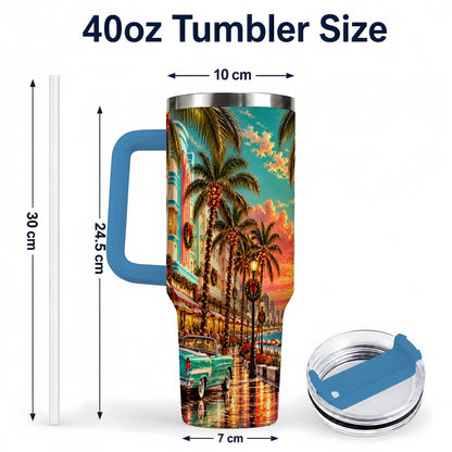 #pl[40oz|Blue] Tropical Christmas 40oz Tumbler with Handle, Coastal Evening Art