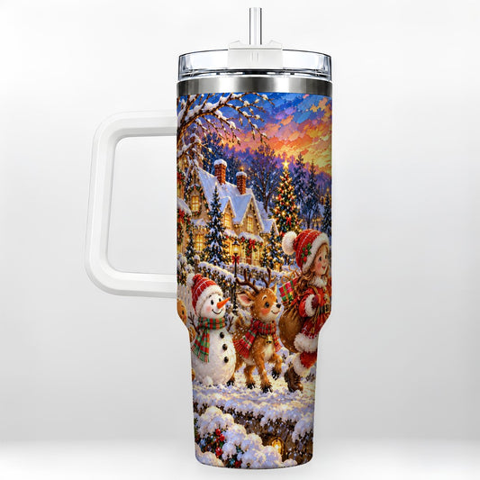 Christmas Village 40oz Tumbler with Handle, Snowy Holiday Scene