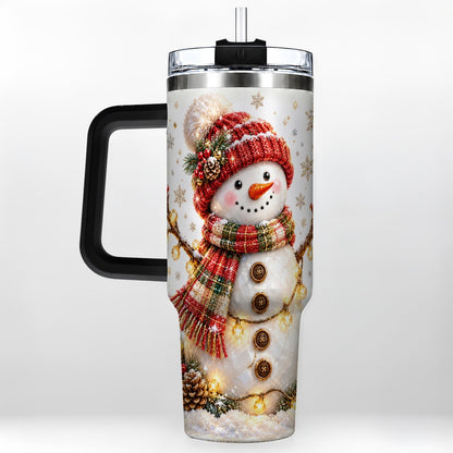 #pl[40oz|Black] Festive Snowman 40oz Tumbler with Handle, Holiday Lights Art