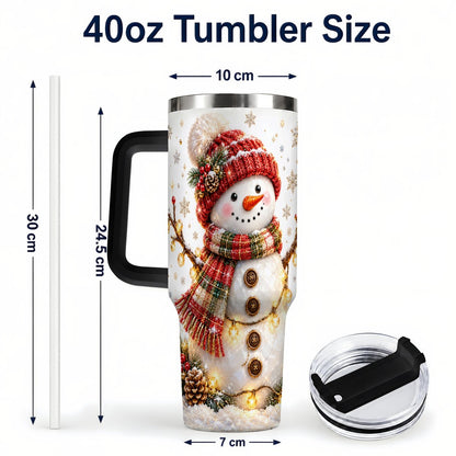 #pl[40oz|Black] Festive Snowman 40oz Tumbler with Handle, Holiday Lights Art