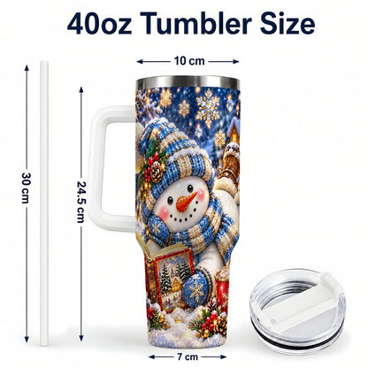 #pl[40oz|White] Reading Snowman 40oz Tumbler with Handle, Cozy Winter Art