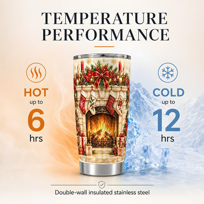 Christmas Fireplace 20oz Tumbler, Holiday Travel Cup for Women