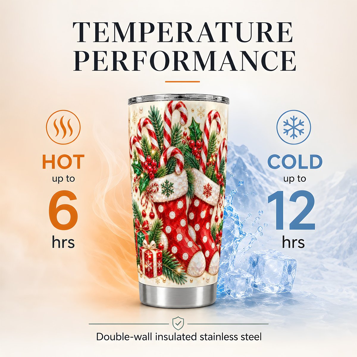 Christmas Stockings 20oz Tumbler, Candy Cane Travel Cup for Women