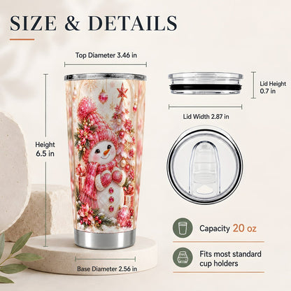 #pl[20oz|Steel] Pink Christmas Snowman 20oz Tumbler, Winter Travel Cup for Women