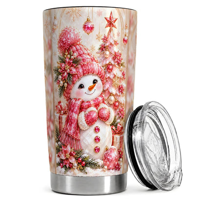 Pink Christmas Snowman 20oz Tumbler, Winter Travel Cup for Women