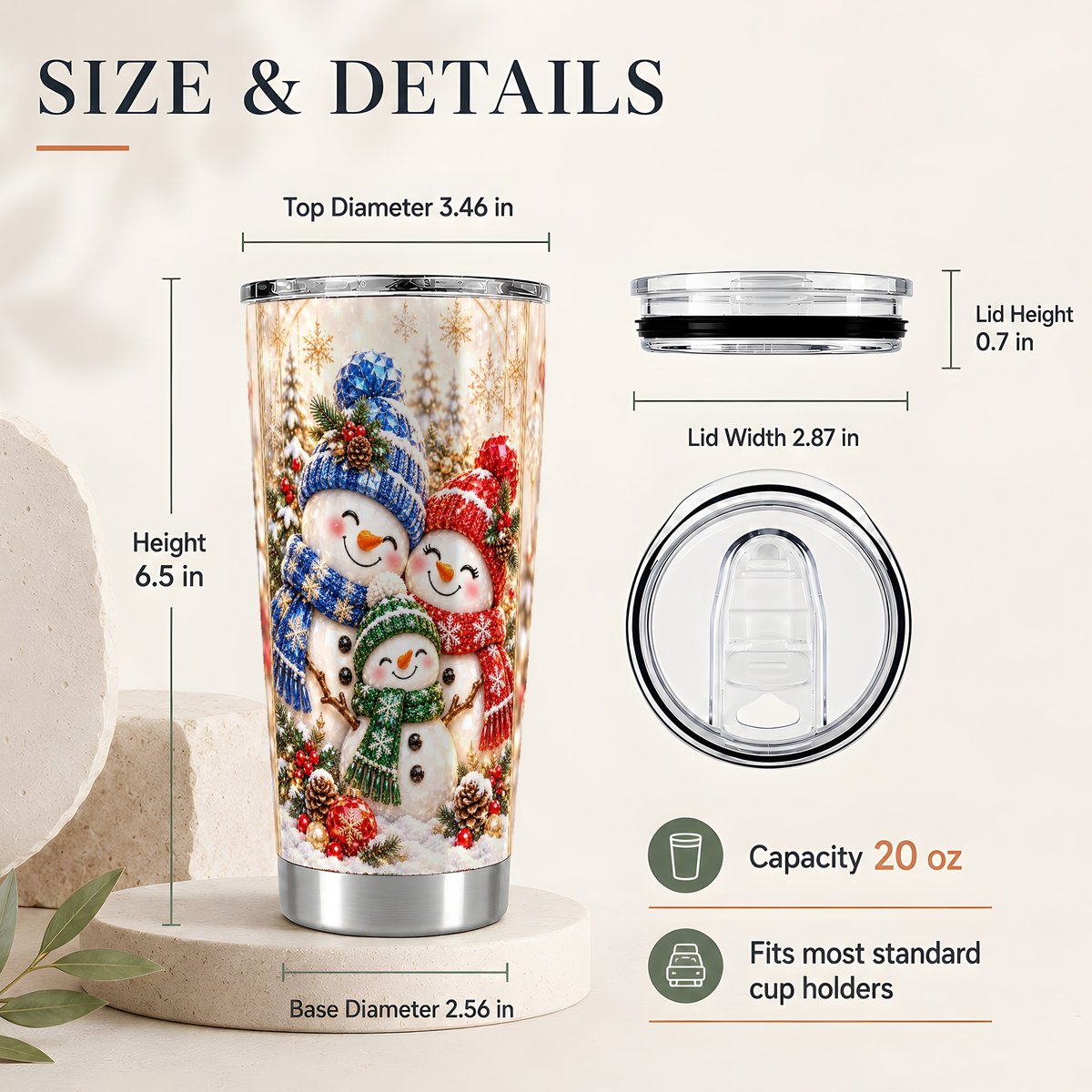 #pl[20oz|Steel] Happy Snowman Family 20oz Tumbler, Christmas Travel Cup for Mom