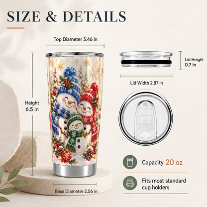 #pl[20oz|Steel] Happy Snowman Family 20oz Tumbler, Christmas Travel Cup for Mom
