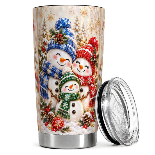 Happy Snowman Family 20oz Tumbler, Christmas Travel Cup for Mom