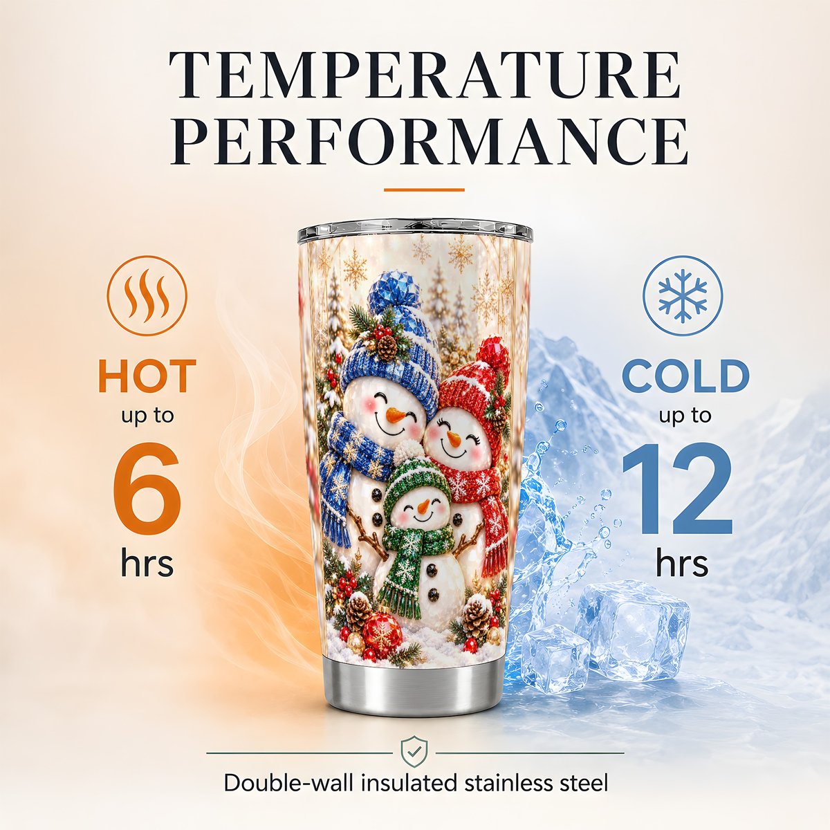 Happy Snowman Family 20oz Tumbler, Christmas Travel Cup for Mom