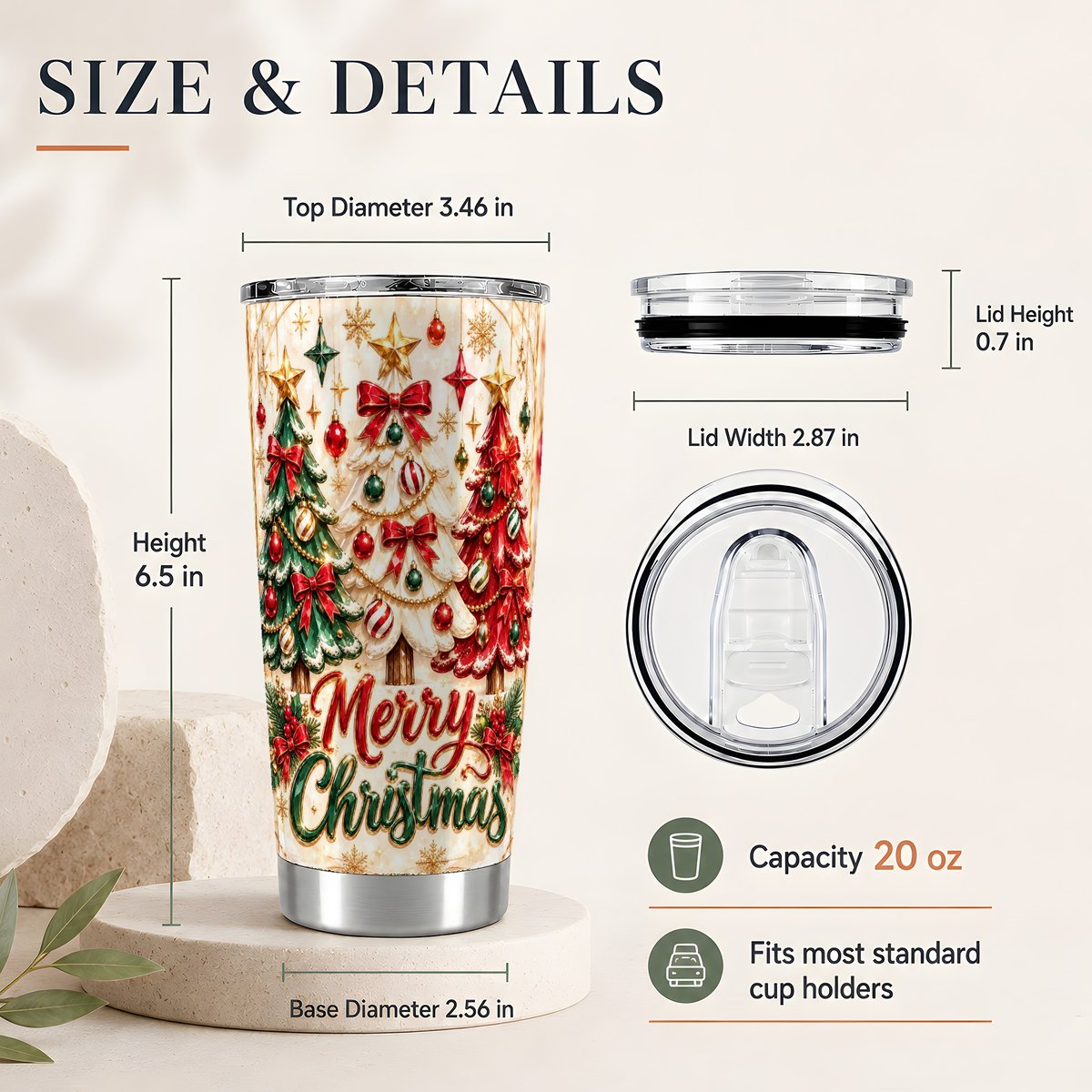 #pl[20oz|Steel] Christmas Tree Trio 20oz Tumbler, Merry Christmas Holiday Travel Cup