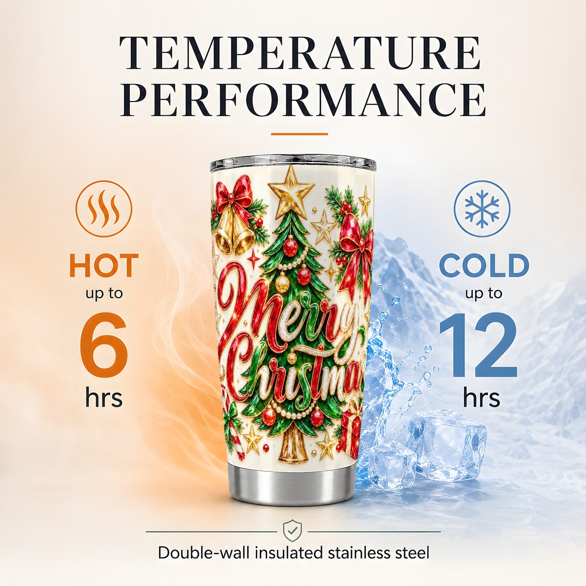 Merry Christmas 20oz Tumbler, Jeweled Holiday Tree Travel Cup