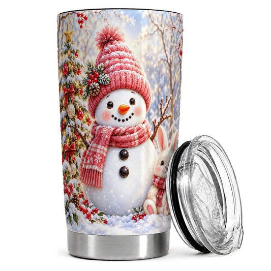 Snowman and Bunny 20oz Tumbler, Cozy Christmas Travel Cup