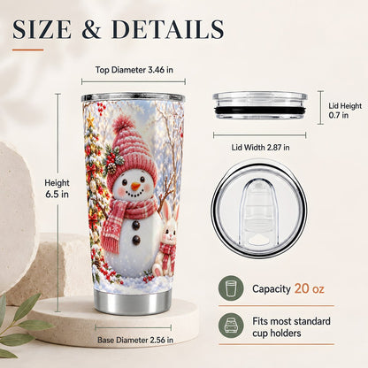 #pl[20oz|Steel] Snowman and Bunny 20oz Tumbler, Cozy Christmas Travel Cup