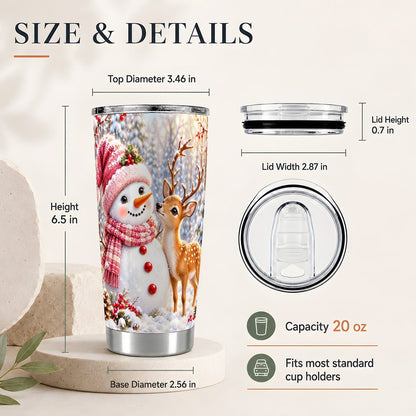#pl[20oz|Steel] Snowman and Fawn 20oz Tumbler, Woodland Christmas Travel Cup