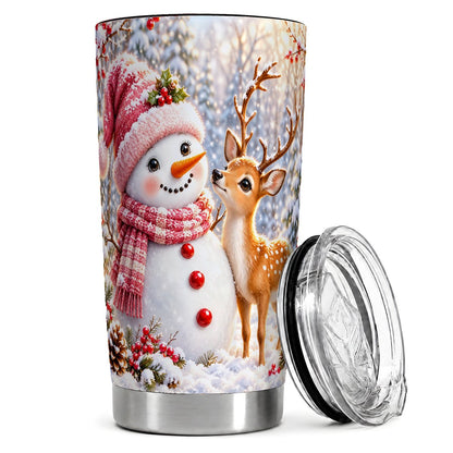 Snowman and Fawn 20oz Tumbler, Woodland Christmas Travel Cup