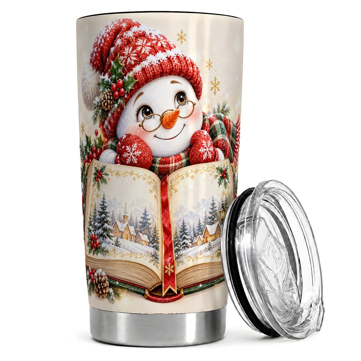Reading Snowman 20oz Tumbler, Christmas Storybook Travel Cup