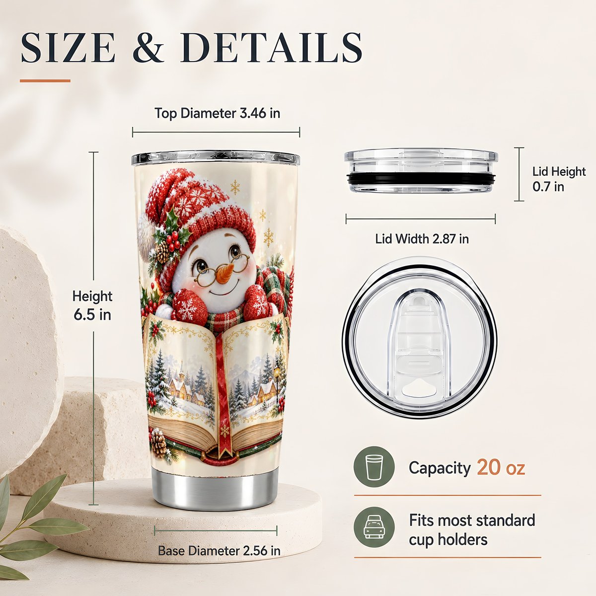 #pl[20oz|Steel] Reading Snowman 20oz Tumbler, Christmas Storybook Travel Cup