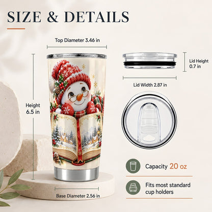 #pl[20oz|Steel] Reading Snowman 20oz Tumbler, Christmas Storybook Travel Cup
