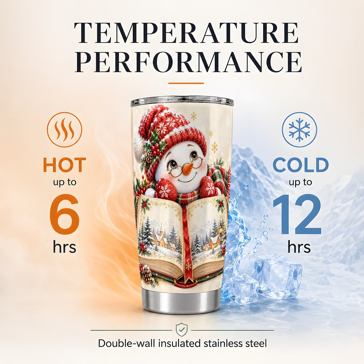 Reading Snowman 20oz Tumbler, Christmas Storybook Travel Cup