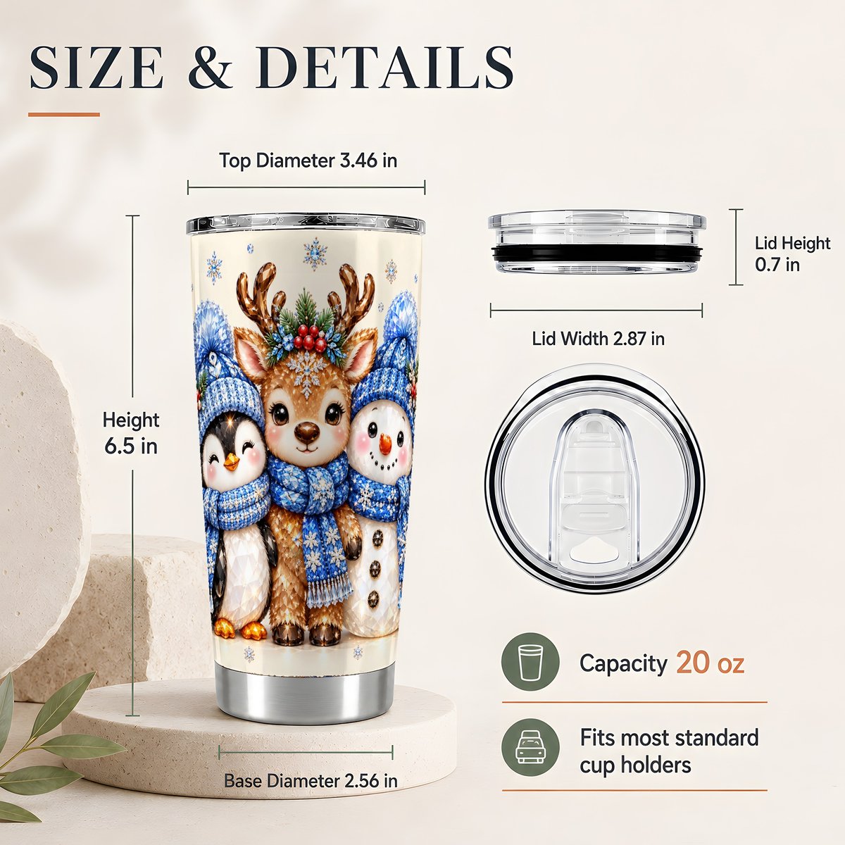 #pl[20oz|Steel] Christmas Animal Friends 20oz Tumbler, Winter Travel Cup for Women