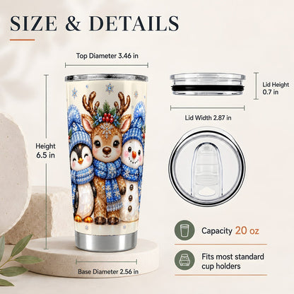 #pl[20oz|Steel] Christmas Animal Friends 20oz Tumbler, Winter Travel Cup for Women