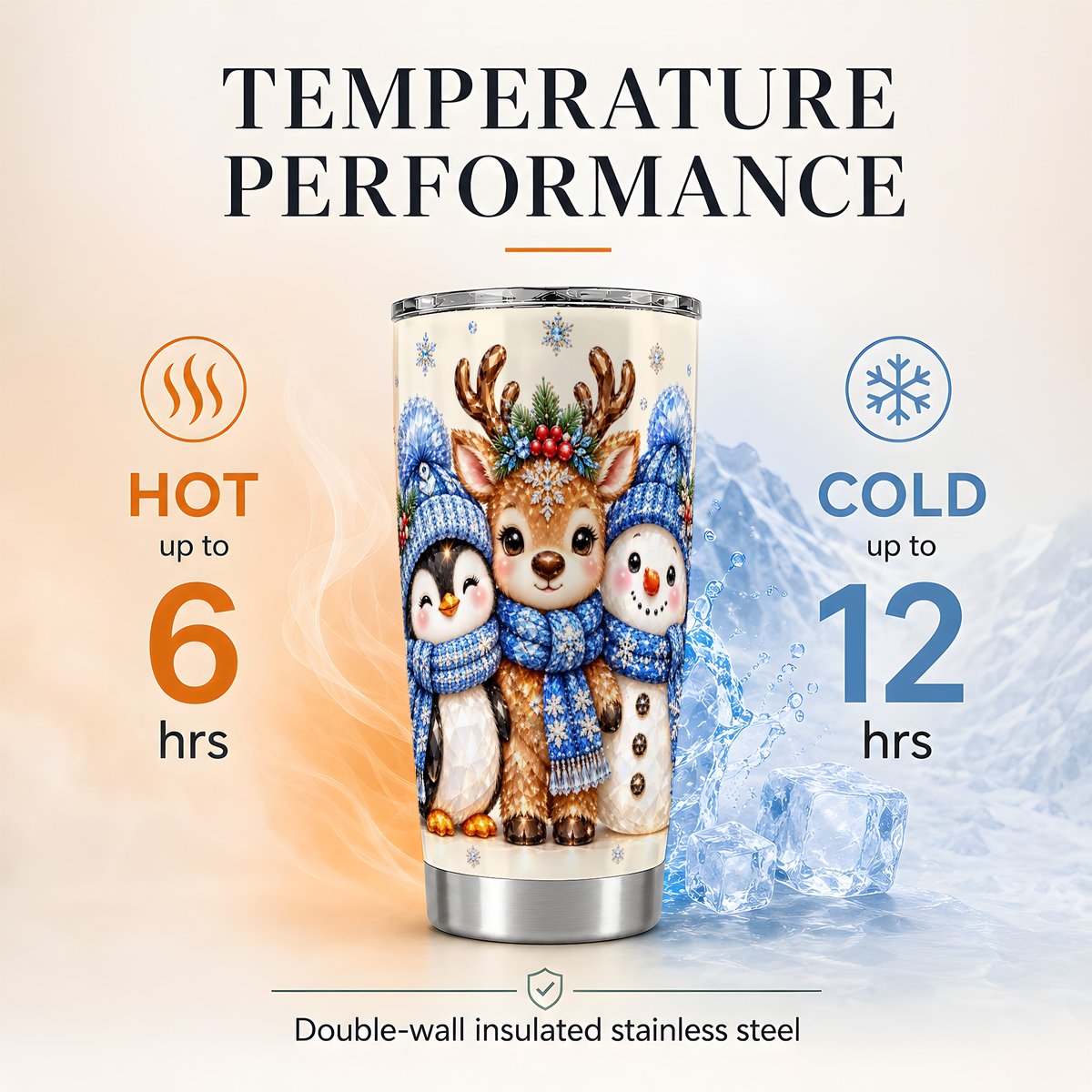 Christmas Animal Friends 20oz Tumbler, Winter Travel Cup for Women