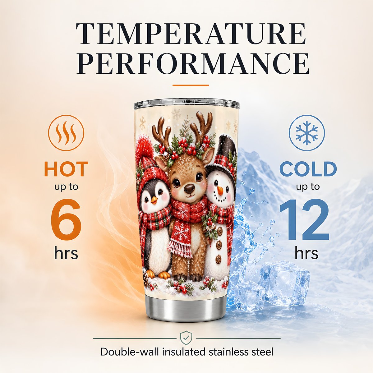 Christmas Winter Friends 20oz Tumbler, Holiday Travel Cup for Women
