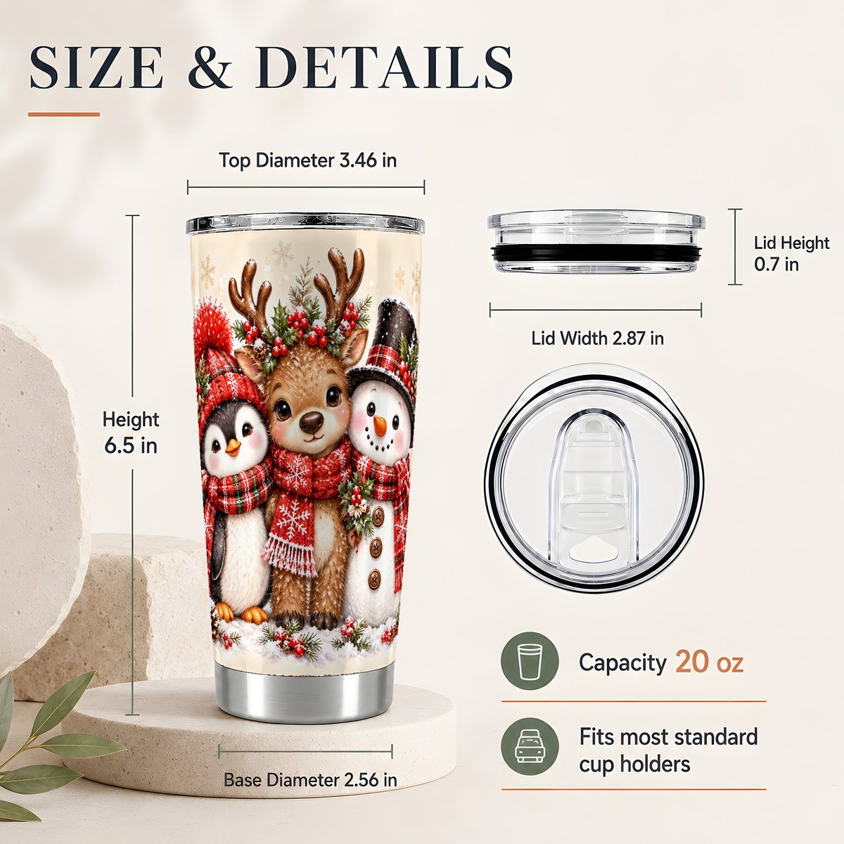 #pl[20oz|Steel] Christmas Winter Friends 20oz Tumbler, Holiday Travel Cup for Women