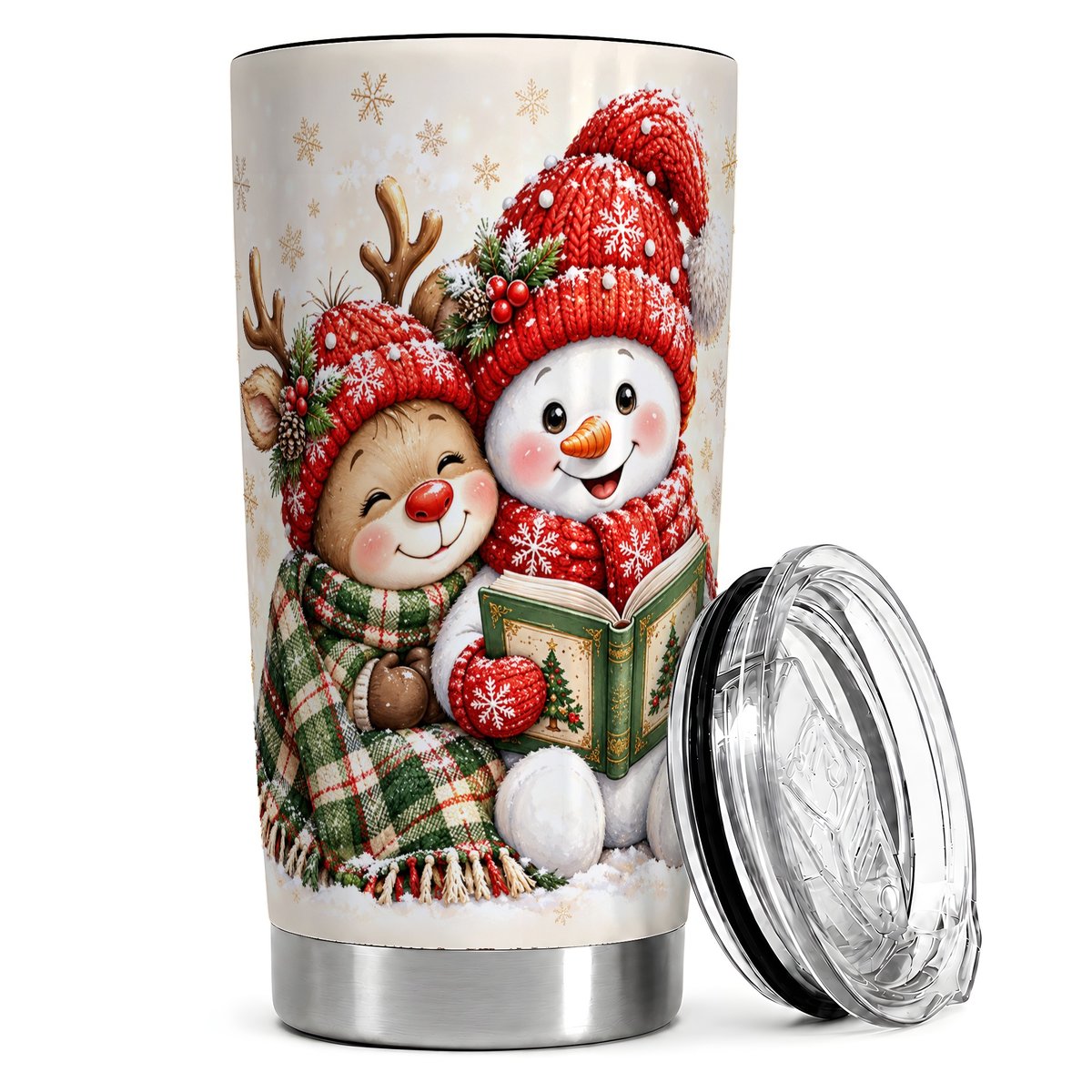 Cozy Christmas Reading 20oz Tumbler, Winter Travel Cup for Book Lovers